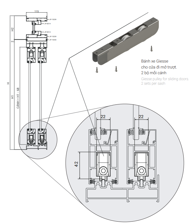 phụ kiện cửa nhôm giesse